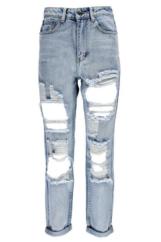 Light Blue Large Rip Boyfriend Jeans | Boohoo.com (US & CA)