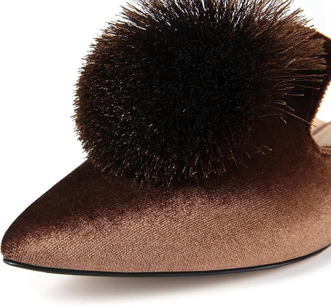 Fericzot Slip On Mule Backless Loafers Flats Puff Pompom Pointed Toe Casual Shoes Slippers | Amazon (US)