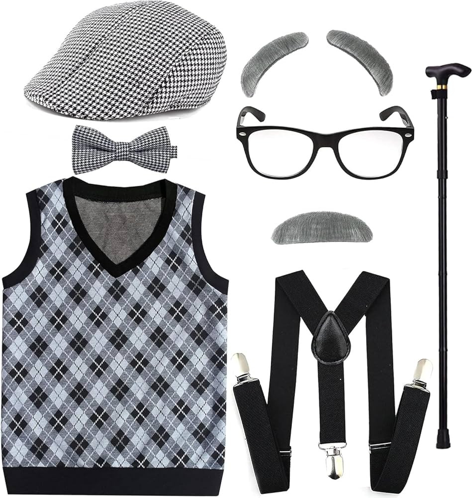 EFORLED Kids 100 Days of School Costume for Boys - Halloween Old Man Costume Hat, Glasses and Gra... | Amazon (US)