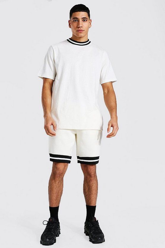 Contrast Rib T-shirt & Short Set | boohooMAN (DE, IE & UK)