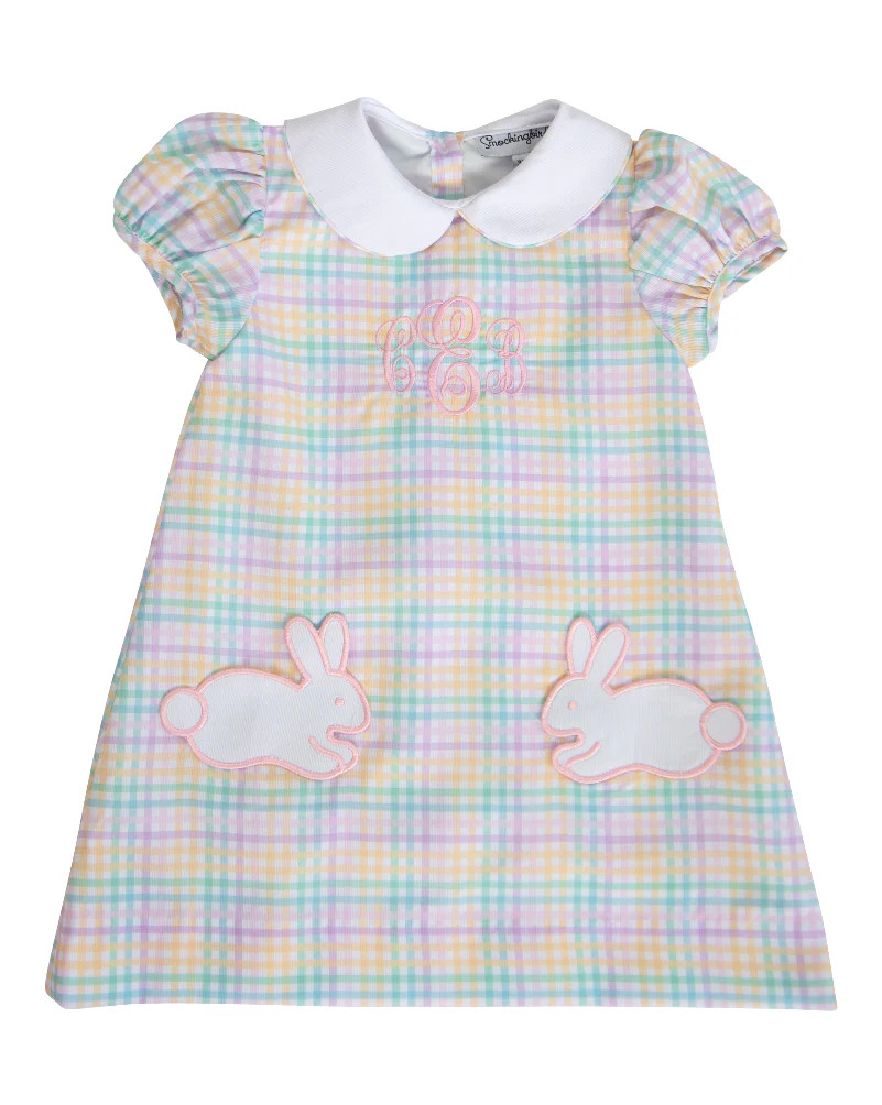 Rainbow Plaid Jumper with Bunny Pockets | Smockingbird Kids