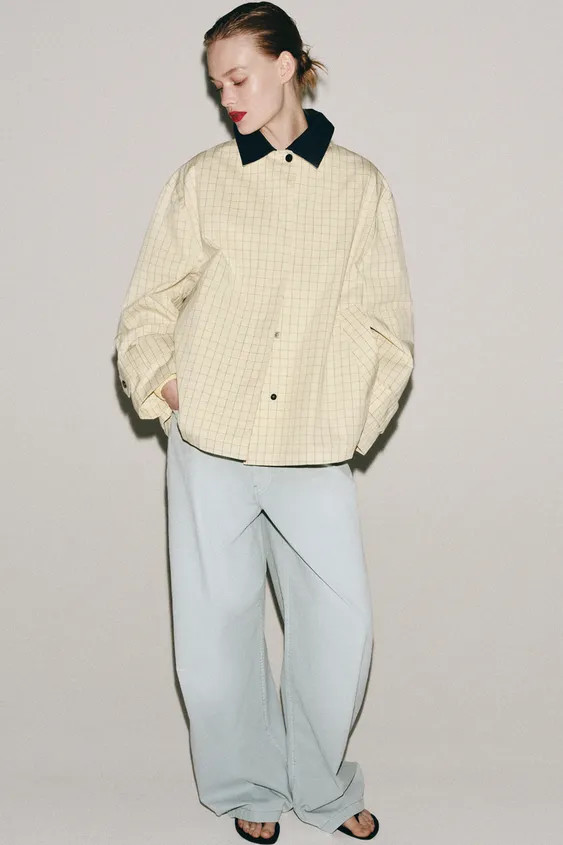 ZW COLLECTION CONTRAST COLLAR CHECK JACKET | Zara UK