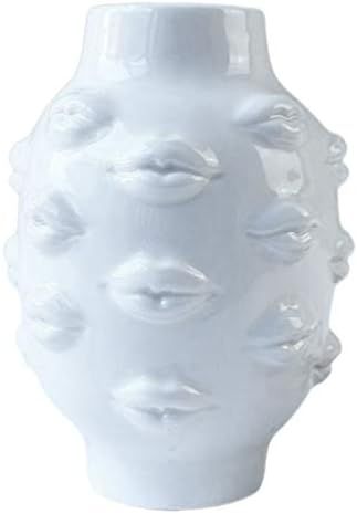 FAKEME Ceramic Flower Vase Lip Abstract Ornament Hotel Cafe Room Flower Vase Decoration - White | Amazon (CA)