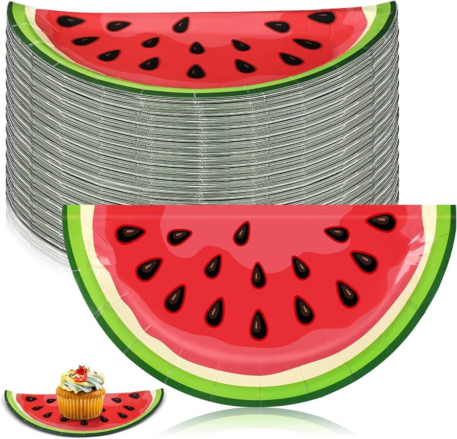 60 Pcs Watermelon Slice Dinner Plates 9 x 5 Inch Watermelon Paper Party Plates Disposable Waterme... | Amazon (US)