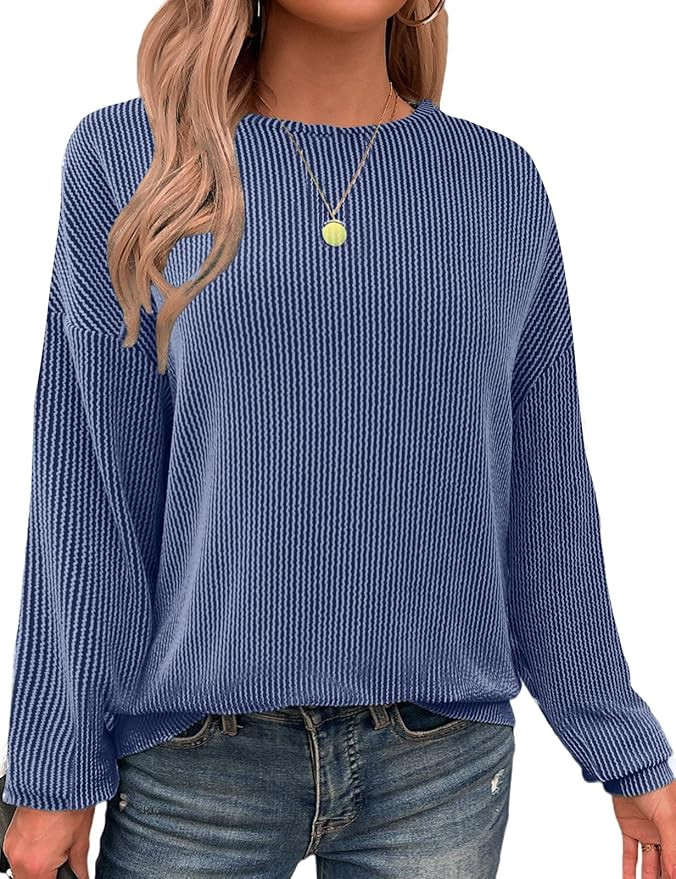 CiCiBird Women Fall Long Sleeve Shirt Tops Loose Knitted Tunic Crewneck Ribbed Drop Shoulder Pull... | Amazon (US)