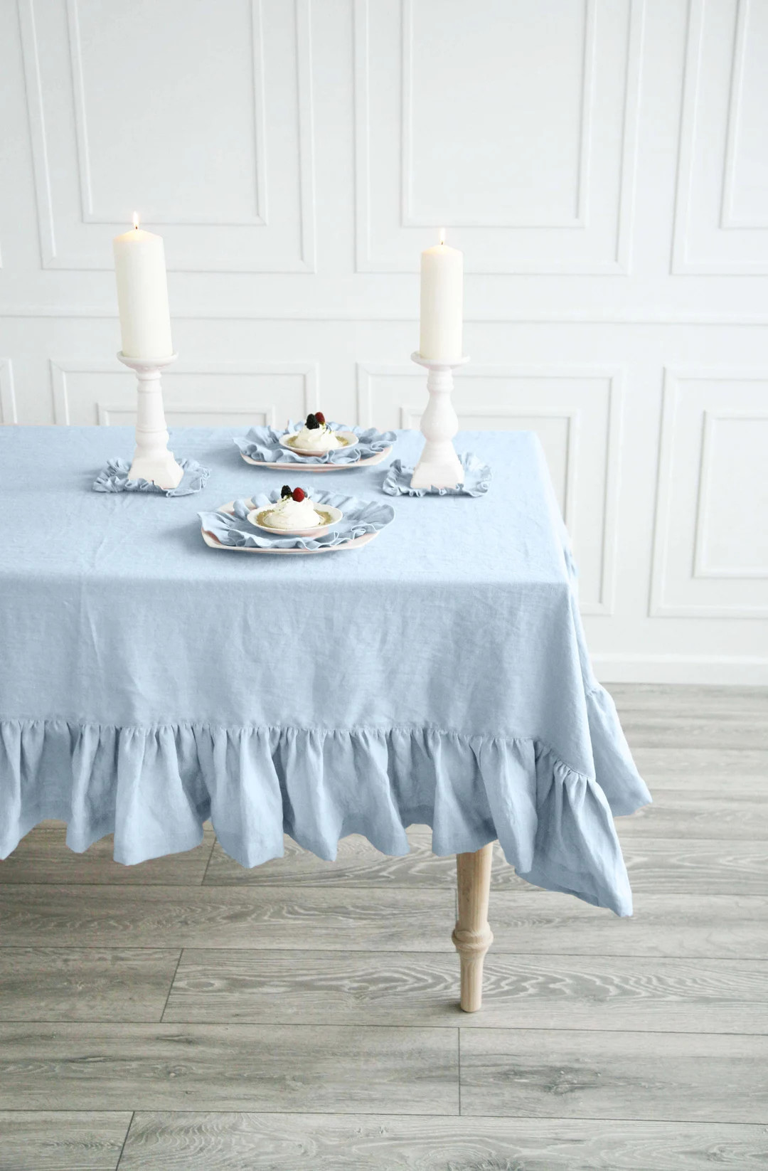 Linen Ruffled Baby Blue Tablecloth | Custom Pastel Tablecloth From Soft Stone Washed Linen | Ligh... | Etsy (US)