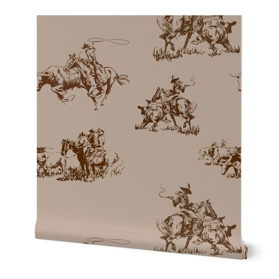 Spoonflower Peel & Stick Wallpaper 3ft x 2ft - Western Cowboy Rustic Lodge Sepia Neutral Brown Wi... | Amazon (US)