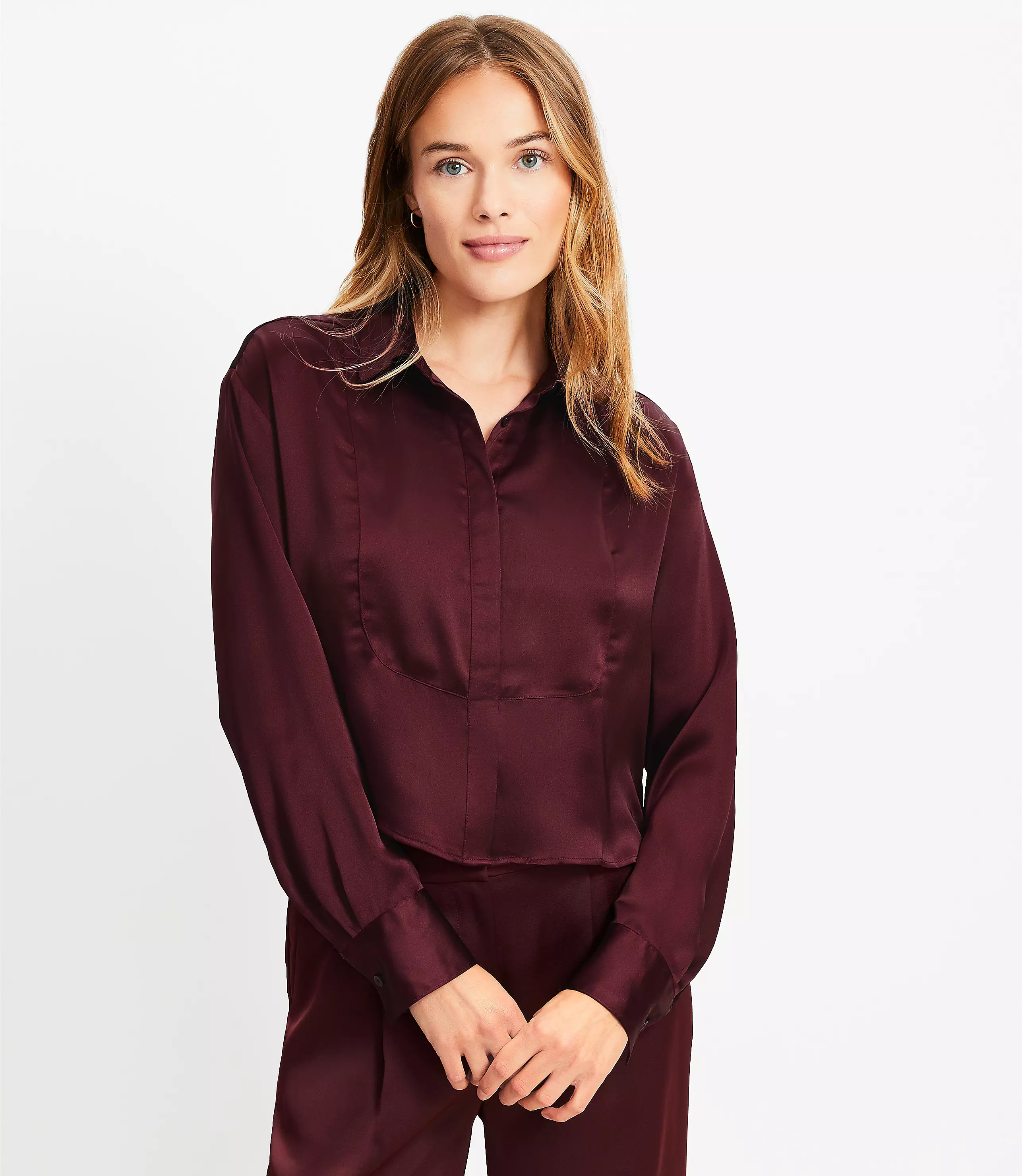 Satin Modern Bib Shirt | LOFT