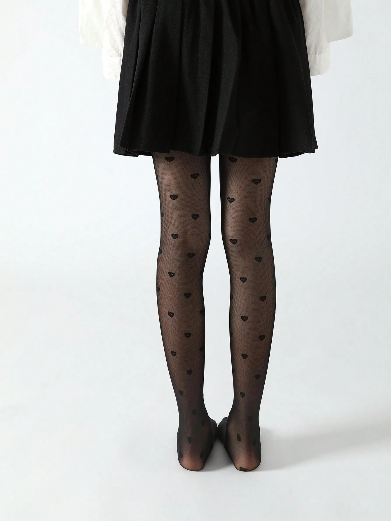 1pc Girls/Kids/Toddlers Black, Solid, Heart Pattern, Thin Jacquard Thin, High Elasticity Tights, ... | SHEIN