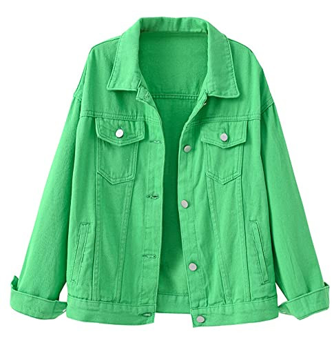 LifeShe Women's Basic Button Down Denim Jean Jacket Coat Green | Amazon (US)