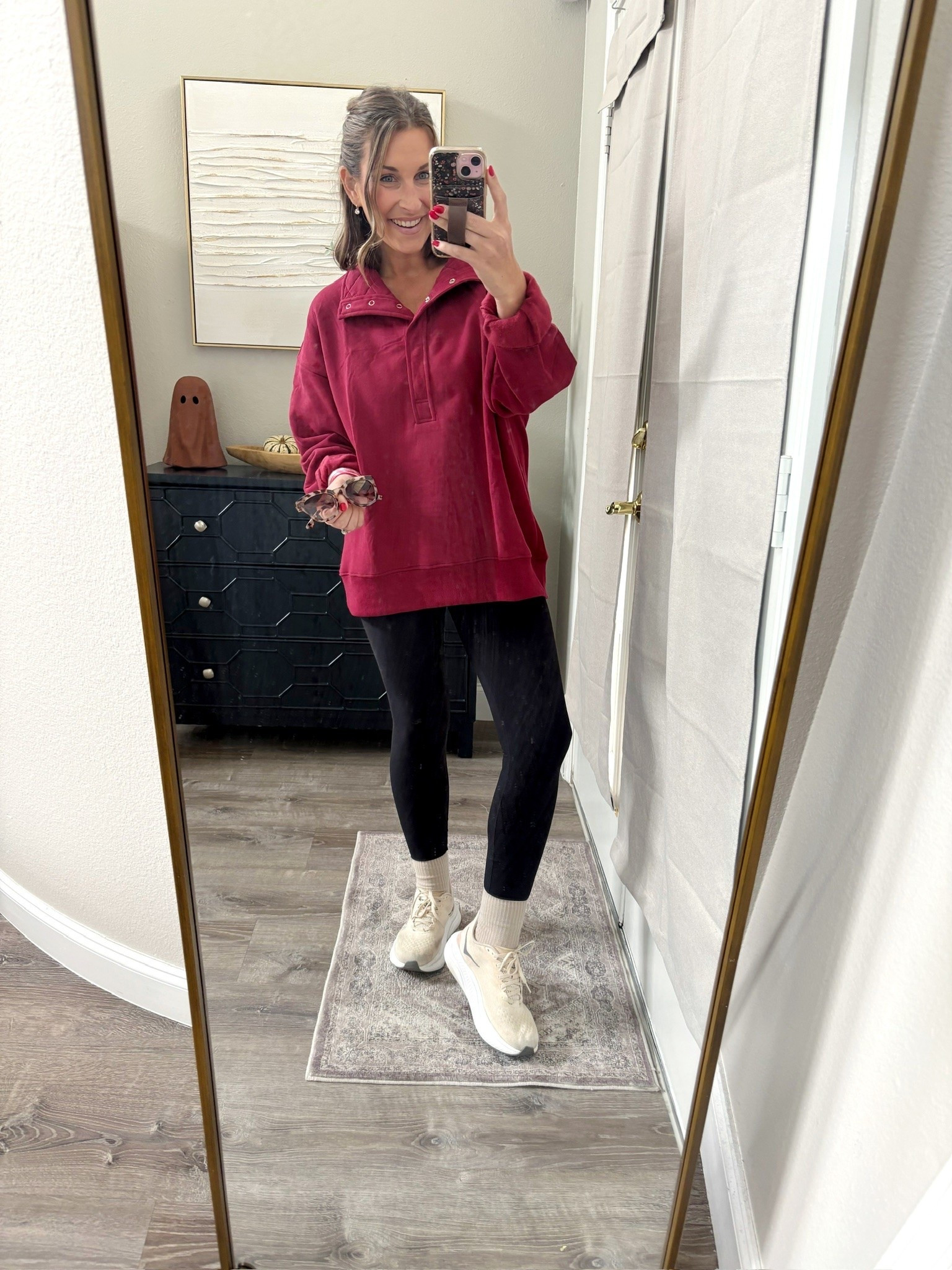 Casual mom outfit for fall! 🍂 Leggings, sneakers, and the comfiest pullover for busy days! 🤎

@Aerie @Target