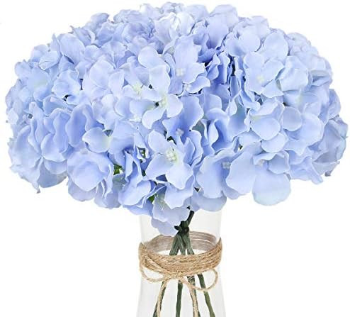 LuLuHouse Silk Hydrangea Heads with Stems,Blue Artificial Flower Heads DIY Wedding Centerpiece Ho... | Amazon (US)
