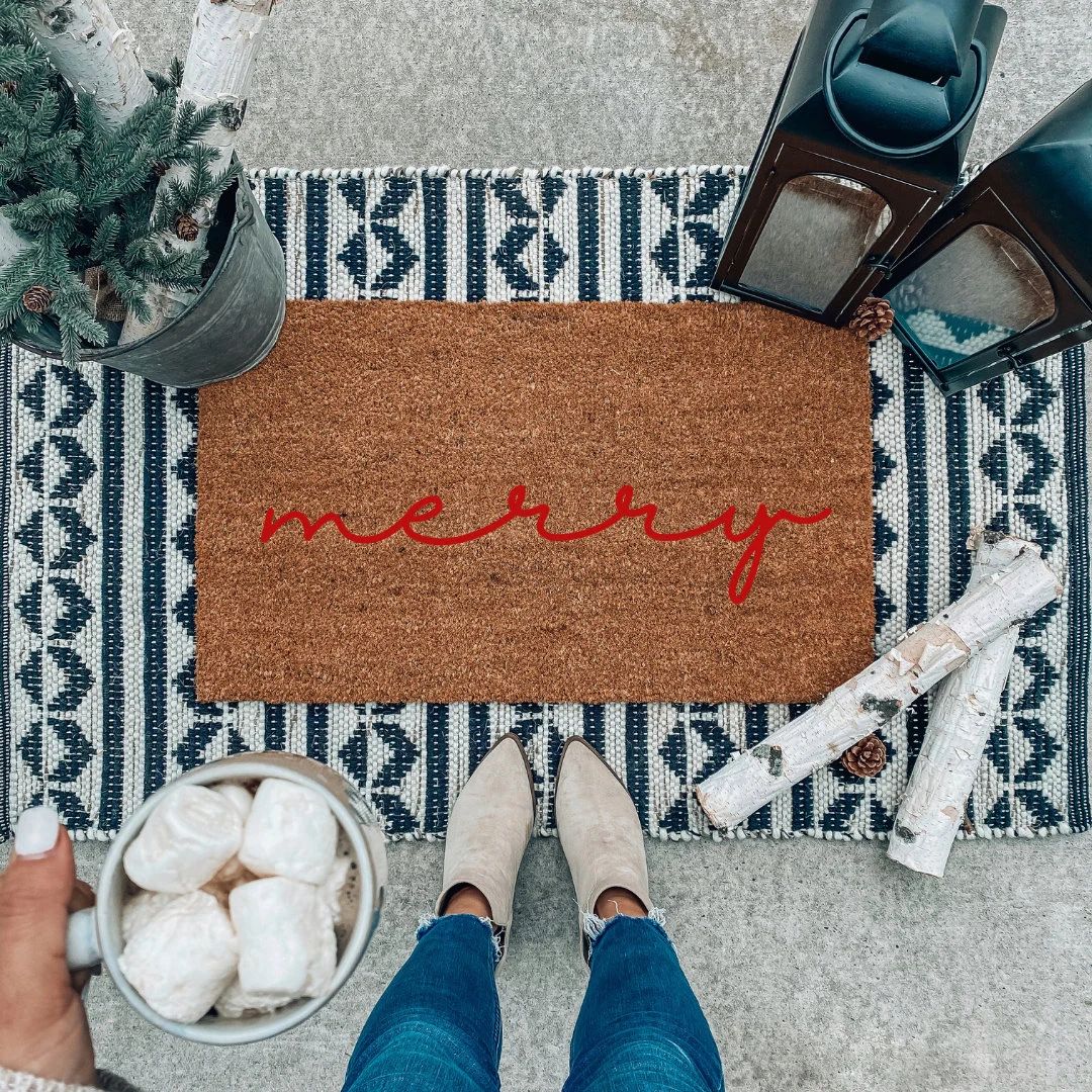 Merry Doormat | Christmas Doormat | Cute Doormat | Holiday Doormats | Christmas Decor | Farmhouse... | Etsy (US)
