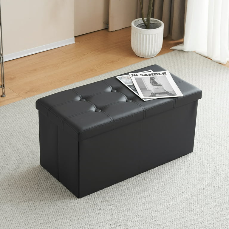Ktaxon Cuboid Faux Footstool Leather Ottoman Bench Storage Box Seat Organizer Foot Stool Black | Walmart (US)