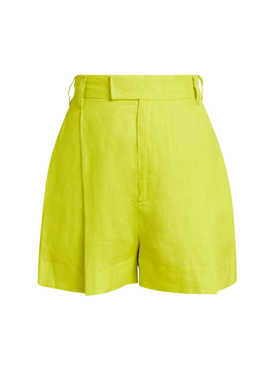 Women's Pleated High-Rise Linen Shorts - Neon Yellow - Size 28 | Saks Fifth Avenue