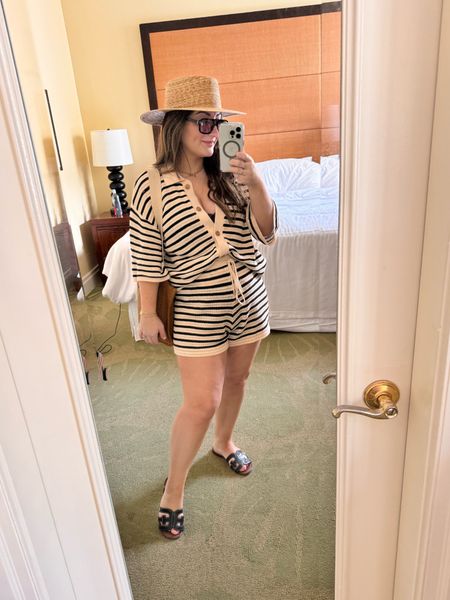 Set is so cute but sadly almost completely sold out!
Top size small- it’s naturally oversized 
Shorts size medium- they run true to size with lots of stretch in the waist


Two piece striped set, summer hat

#LTKSeasonal #LTKfindsunder100 #LTKfindsunder50