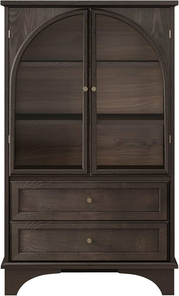 Glass Door Display Cabinet with Hidden Drawer Storage - 52 Inch Curio & Storage Cabinet with Adju... | Amazon (US)