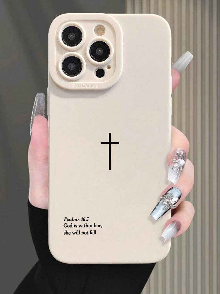 Cross Design Beige Minimalist Shock-Resistant Thick Phone Case Cover, Compatible With Iphone 16/1... | SHEIN