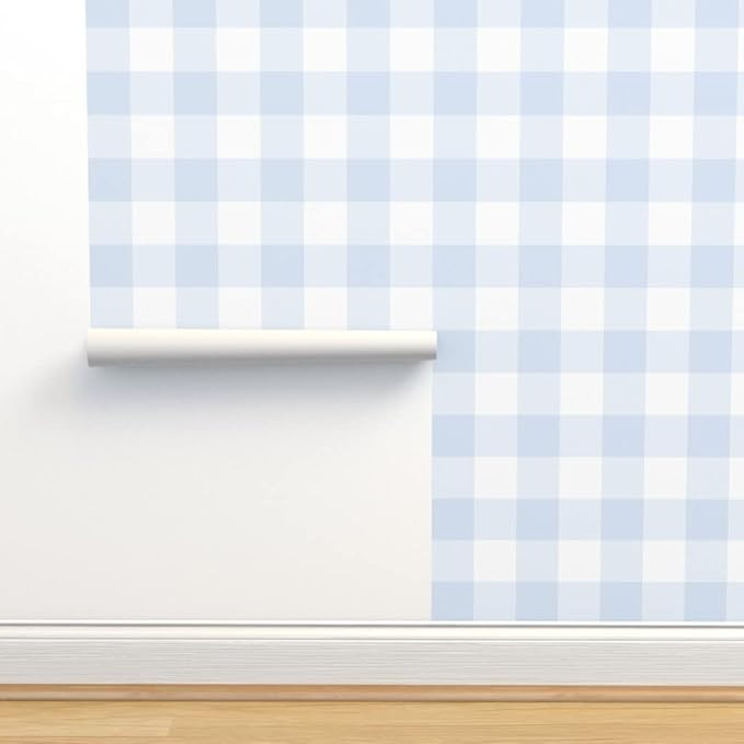Removable Wallpaper 9ft x 2ft - Blue Gingham Large Check Inch Kids Home Decor White Custom Pre-Pa... | Amazon (US)