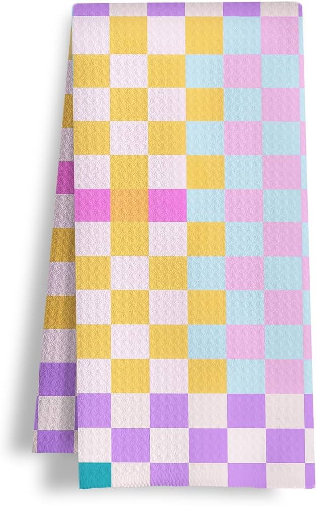 Trendy Checkered Kitchen Towels, Retro Boho Checkered Dish Tea Towels, Preppy Colorful Plaid Chec... | Amazon (US)