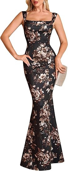 HTZMO Women Floral Wedding Guest Bodycon Maxi Dress Summer Cowl Neck Formal Party Elegant Long Dr... | Amazon (US)