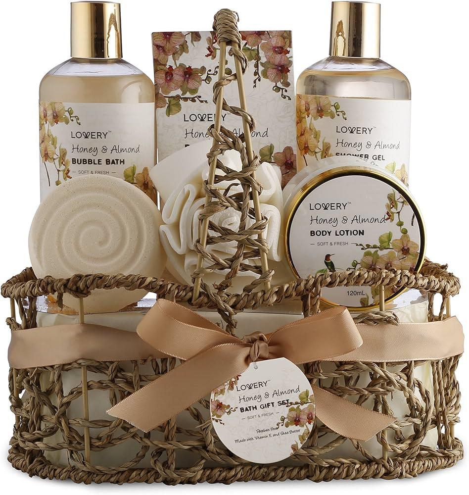 Womens Gifts for Christmas Gift Baskets for Women Who Have Everything, Home Spa Honey & Almond Scent - Luxury Bath & Body Set With Shower Gel, Bubble Bath, Body Lotion, Bath Salt, Bath Bomb, Bath Puff | Amazon (US)
