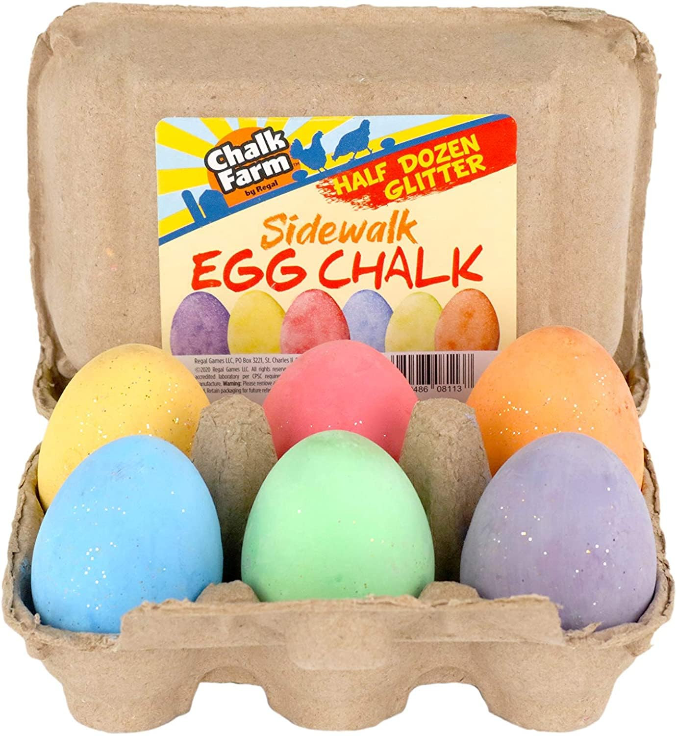 Chalk City Egg Sidewalk Chalk, 6 Count, Assorted Colors, Non-Toxic, Washable, Art Set, Easter basket stuffers for toddler (Glitter) | Amazon (US)
