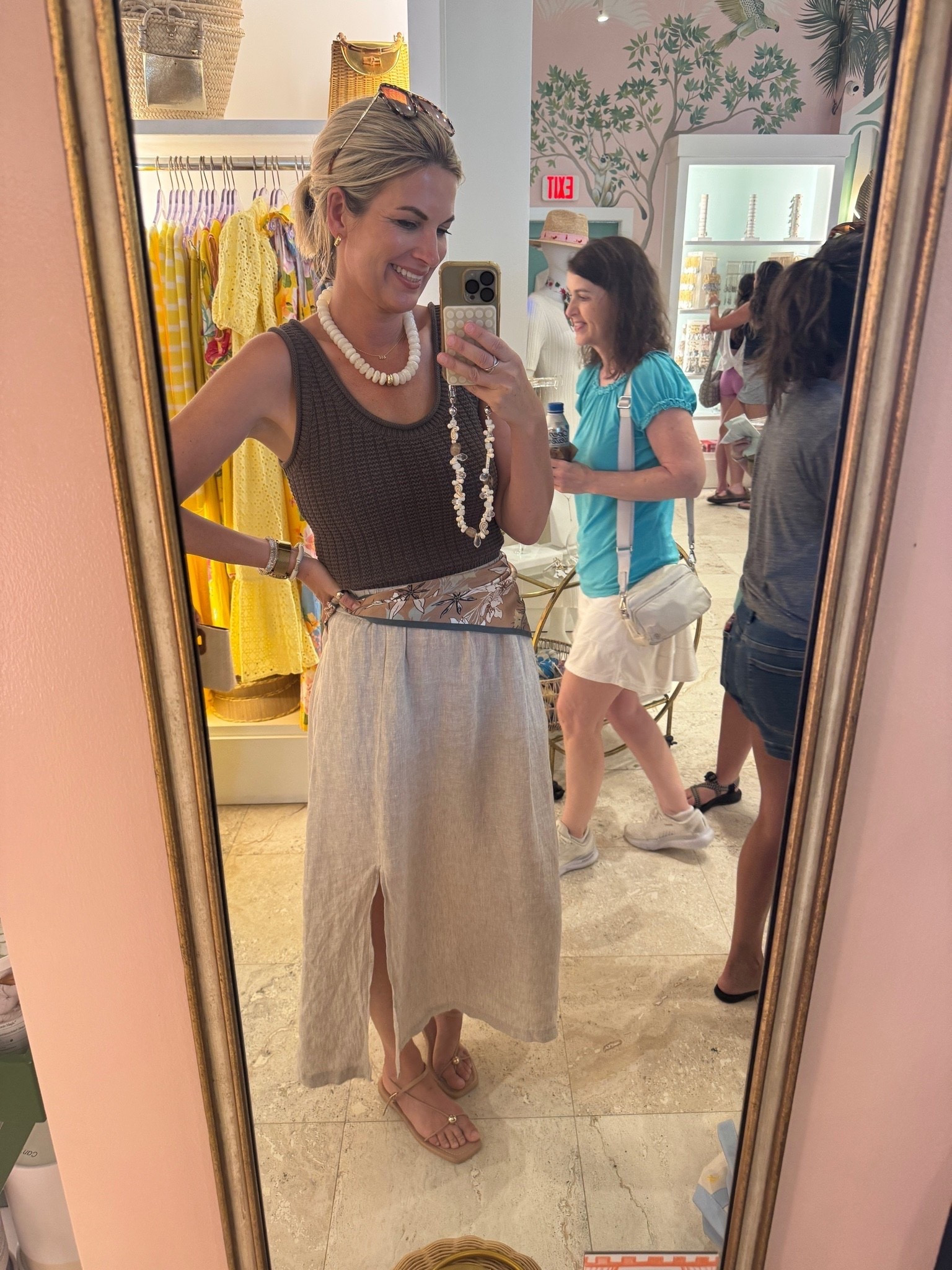 This tank is a much cooler brown in real life. Wearing small and small in the linen skirt. Sandals true to size.

#LTKdayinmylife #LTKSeasonal #LTKOver40