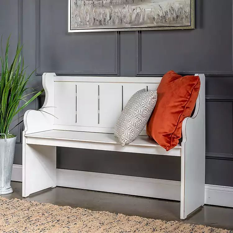 White Carved Wood Pew Bench | Kirkland's Home