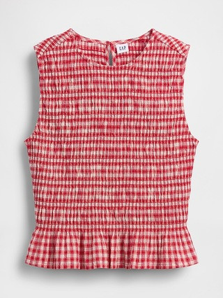 Smocked Gingham Crop Peplum Top | Gap (CA)