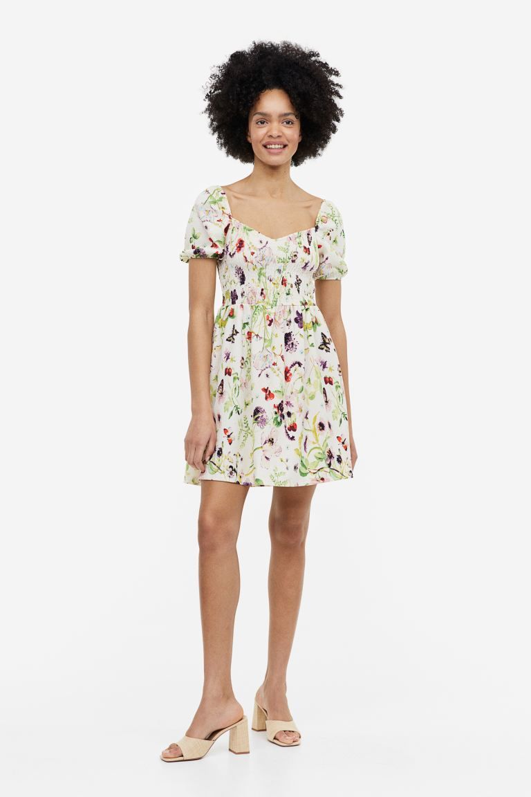 Puff-sleeved Textured Jersey Dress | H&M (US + CA)