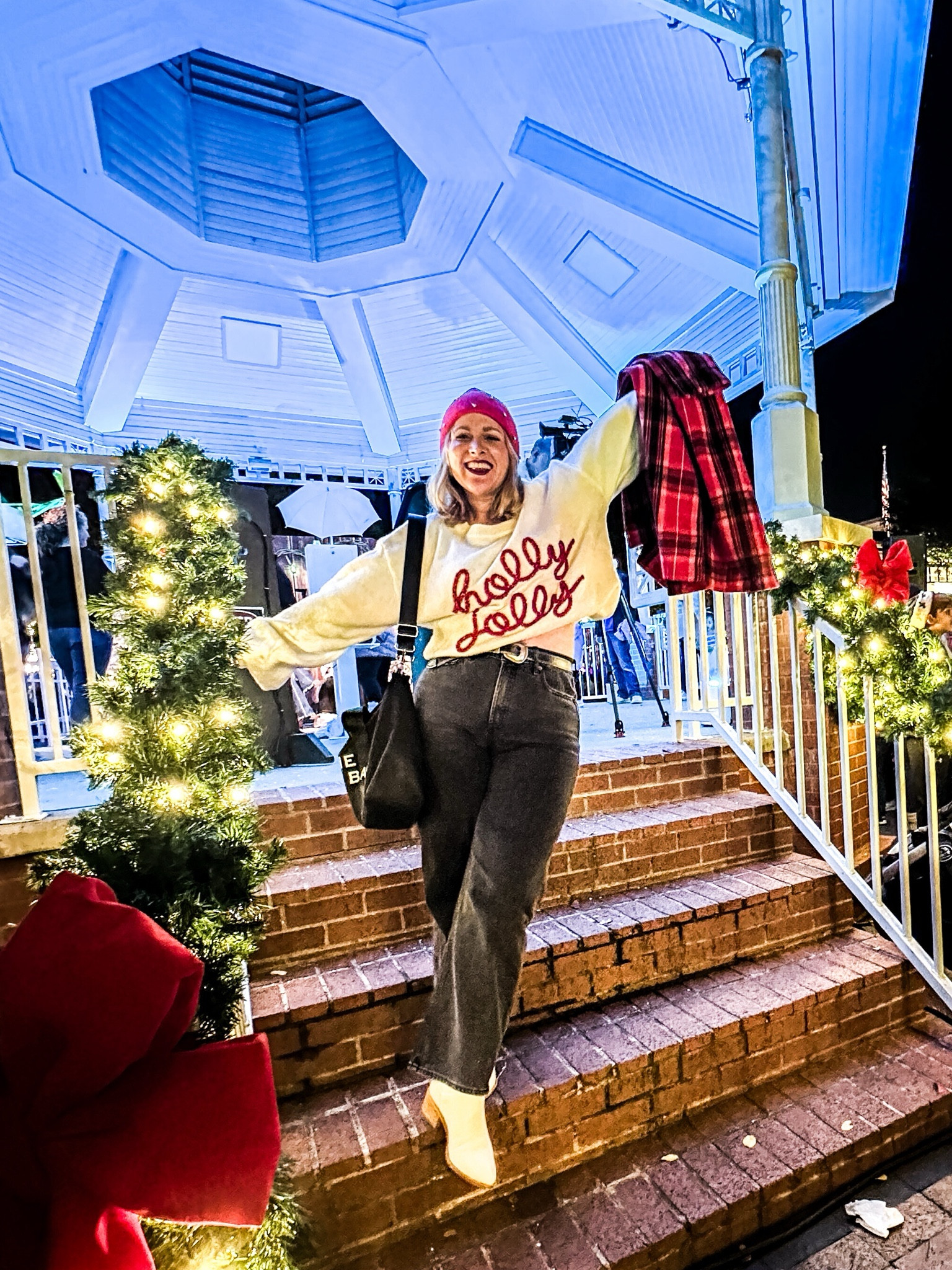 Christmas festive outfit idea, tinsel sweater, BiBi tinsel sweater ootd, what to wear to Christmas tree lighting event. Cozy, warm Christmas holiday look 

#LTKSeasonal #LTKHoliday #LTKstyletip