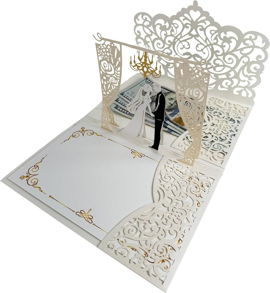 Wedding Cards for Bride and Groom - Pop-Up Wedding Congratulations Card with Money Holder for Cas... | Amazon (US)