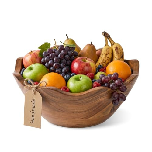 Mela Artisans 10 in Wide x 4 in Tall Scalloped Mango Wood Bowl – Hand-Carved Decorative Serving and Fruit Bowl with Visible Wood Grain for Kitchen Counter, Snacks, Bread and Home Decor | Amazon (US)