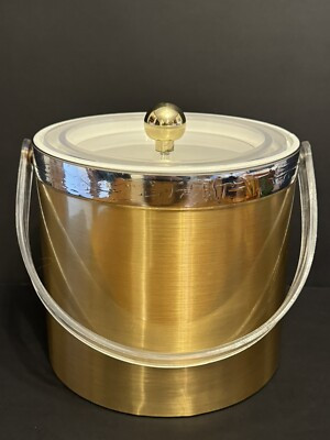 Vintage Signed Georges Briard Gold with Clear Lucite Handle and Lid Ice Bucket  | eBay | eBay US