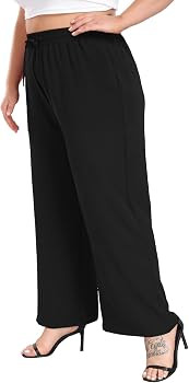 Lastshe Women's Plus Size Wide Leg Pants Summer Stretchy Drawstring Waist Comfortable Fit Casual ... | Amazon (US)