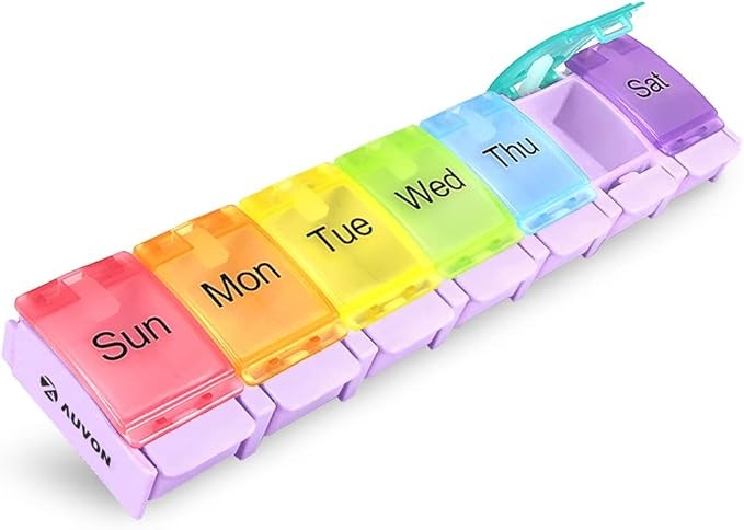 AUVON Weekly Pill Organizer Arthritis Friendly, BPA Free Travel 7 Day Pill Box Case with Spring O... | Amazon (US)