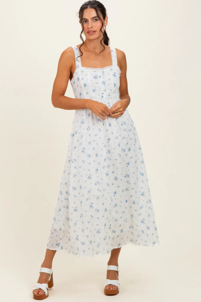 Blue Floral Lace Accent Sleeveless Maxi Dress | PinkBlush Maternity