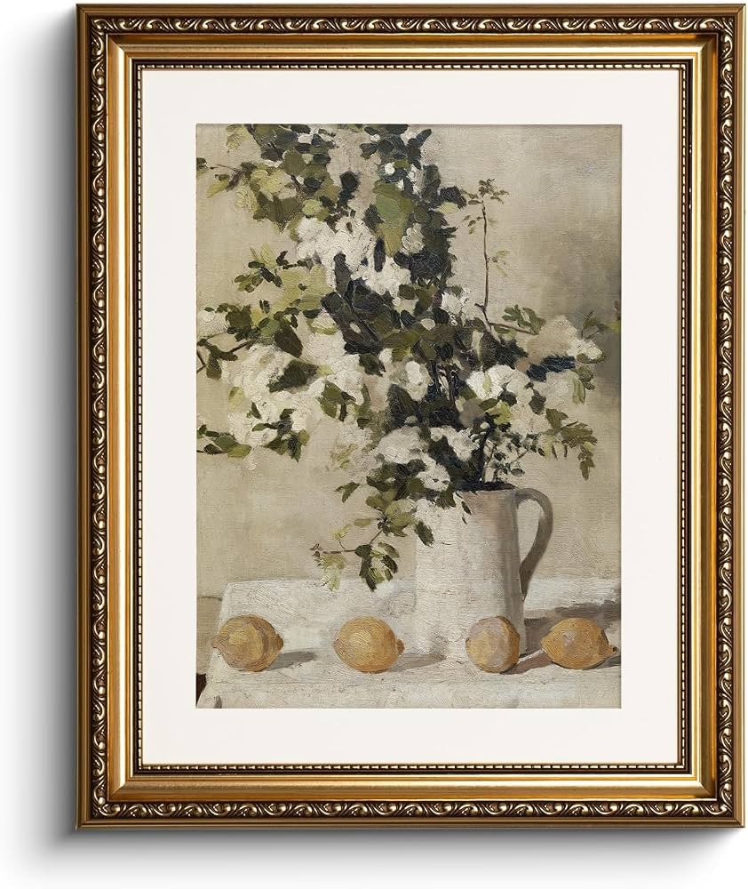 Vintage Gold Framed Wall Art, Living Room Bedroom Flowers and Lemons Floral Pictures Retro Wall D... | Amazon (UK)