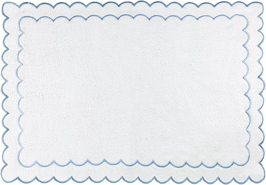 Scalloped Bath Mat Towel 100% Cotton Cute Bath Mats White Bath Rugs Embroidery Preppy Bathmat... | Amazon (US)
