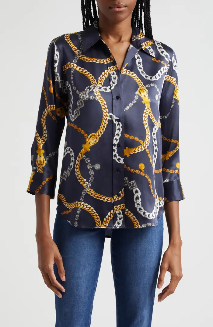 L'AGENCE Dani Chain Print Silk Button-Up Shirt | Nordstrom | Nordstrom