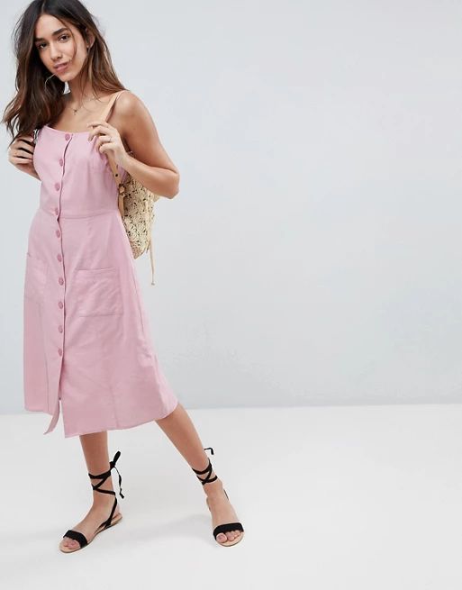 ASOS Button Through Linen Midi Sundress | ASOS US