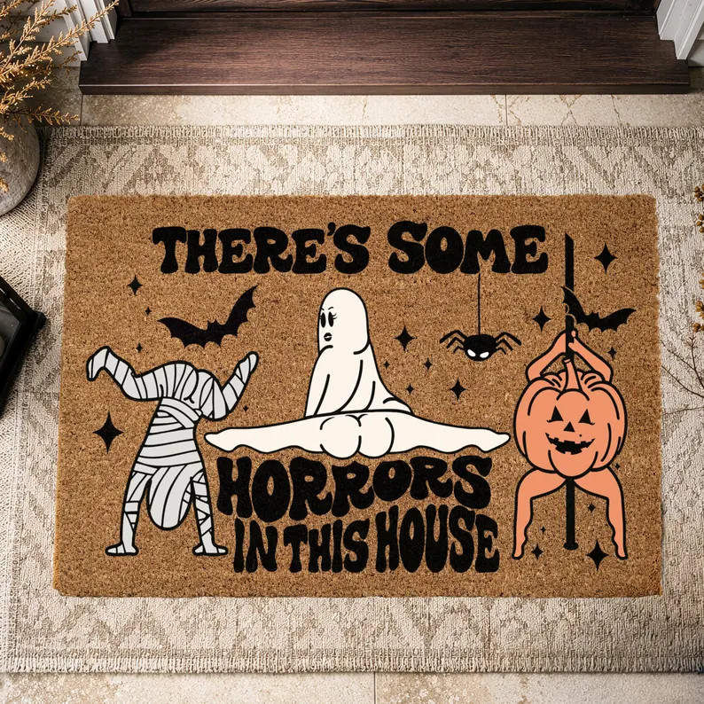 There's Some Horrors In This House Doormat, Funny Ghost Pumpkin Door Mat, Halloween Welcome Mat, ... | Etsy (Global)