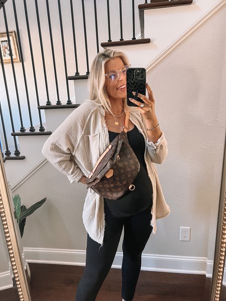 Today’s casual maternity fit 🫶🏼 Size small in my Bumpsuit (linking some similar, non maternity options here), small in my Aerie top && Ugg slippers fit TTS! 

Maternity fashion | maternity style | bodysuit | align bodysuit | Ugg slippers | fall style | bump style | athleisure | Fanny pack | bumbag 

#LTKbump #LTKshoecrush #LTKfit