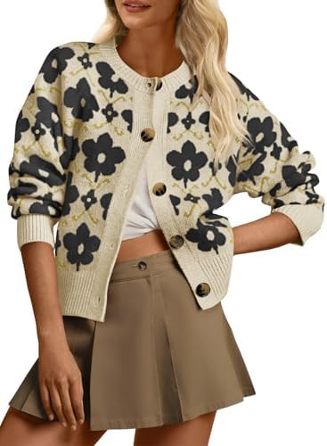 Saodimallsu Womens Floral Cardigan Sweaters Long Sleeve Open Front Button Down Knit Retro Sweater... | Amazon (US)