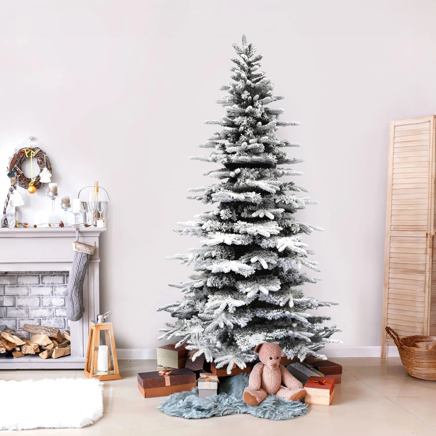 Fraser Hill Farm 9-Ft. Flocked Mountain Pine Christmas Tree | Wayfair North America