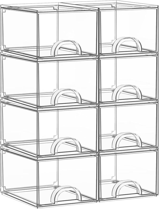 8 Pack Small Clear Stackable Acrylic Storage Boxes Storage Drawers, Storage Organizer, Clear Plas... | Amazon (US)