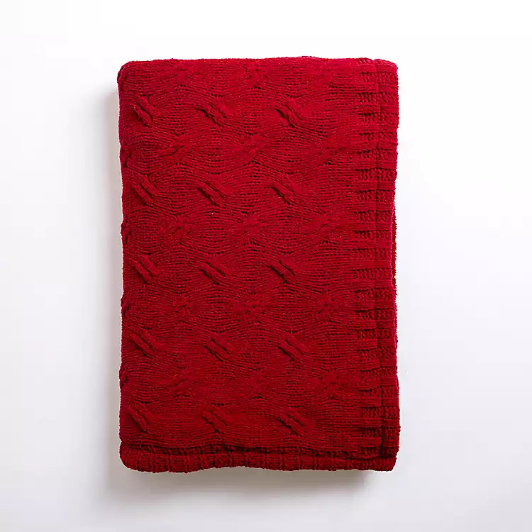 New! Red Chenille Cable Knit Throw | Kirkland's Home