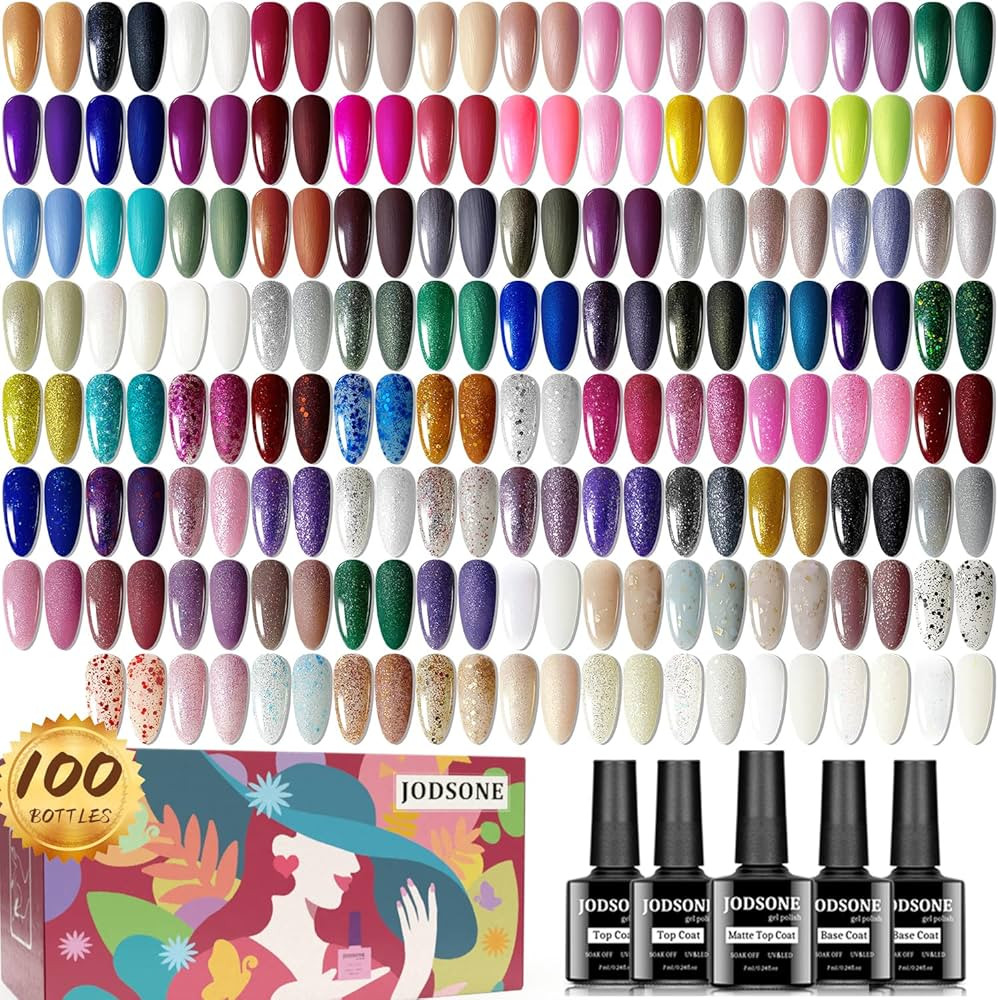 JODSONE 100 Pieces Gel Nail Polish Multi-color, Inside Glitter Texture Smooth Glossy Layer Matte ... | Amazon (US)