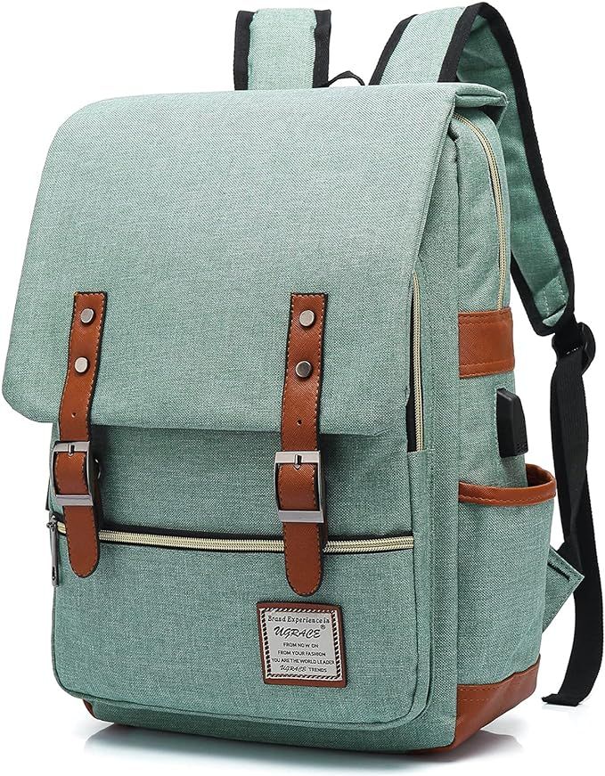 Amazon.com: UGRACE Vintage Laptop Backpack with USB Charging Port, Elegant Water Resistant Travel... | Amazon (US)